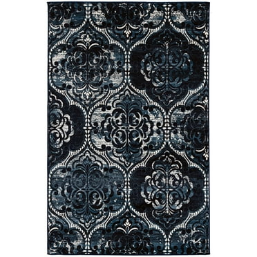 Linon Vintage KArthur Power Loomed Microfiber Polyester 2'x3' Rug in Navy