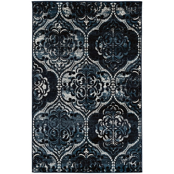 Linon Vintage KArthur Power Loomed Microfiber Polyester 2'x3' Rug in Navy