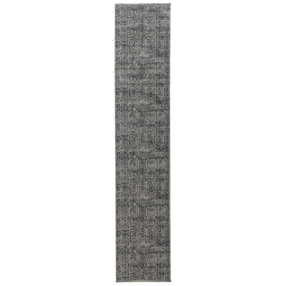 Linon Vintage Luster Power Loomed Microfiber Polyester 2'x10' Rug in Gray