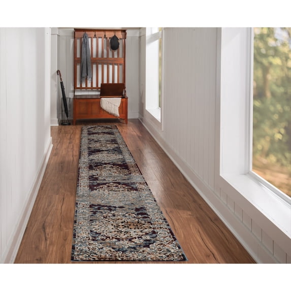 Contemporary Home Living 2' x 10' Ornamental Medallion Rectangular Area Throw Rug Runner - Beige and