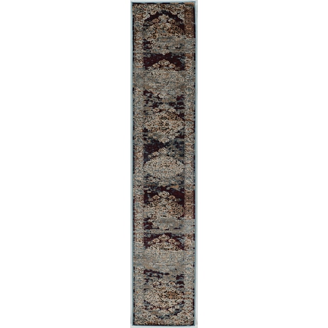 Linon Vintage Nain Power Loomed Microfiber Polyester 2'x10' Rug in Beige
