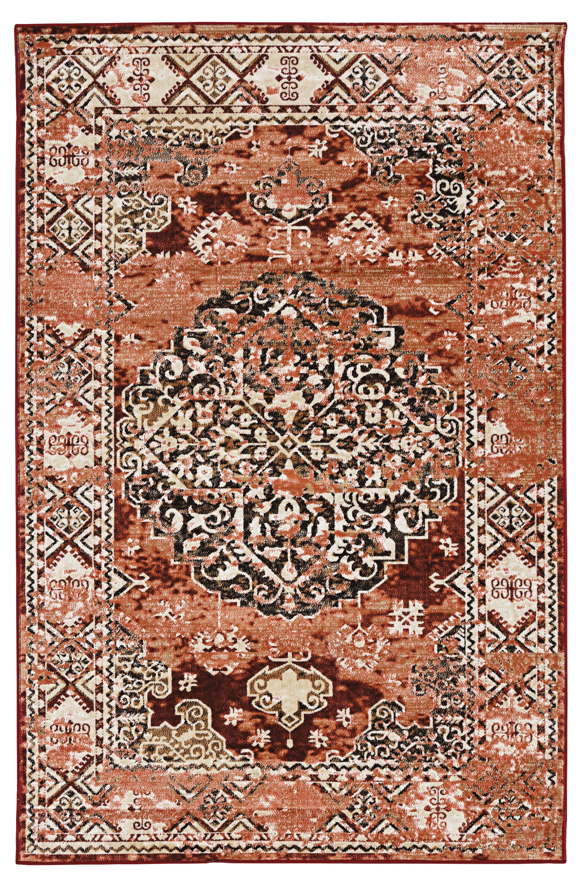 Vintage Red and Beige Microfiber Polyester 8'x10' Rug