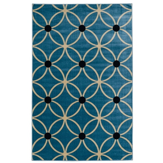 Linon Vintage Tangram Polyester 8'x10' Rug in Blue and Sand