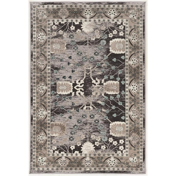 Linon Vintage Zeigler Power Loomed Microfiber Polyester 2'x3' Rug in Gray