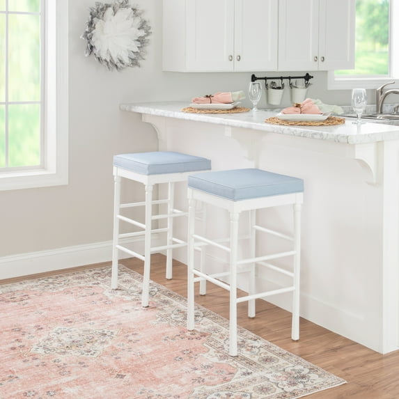 Linon Walser 32" Indoor Backless Wood Bar Stool, Set of 2, Light Blue