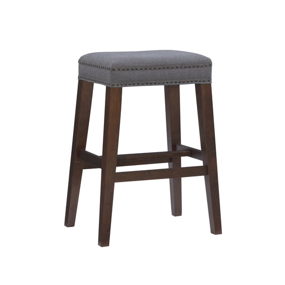 Linon Walt 30" Backless Bar Stool, Walnut with Gray Fabric
