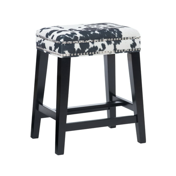Linon Walt 24" Indoor Backless Wood Counter Stool, Black/Black Cow Print