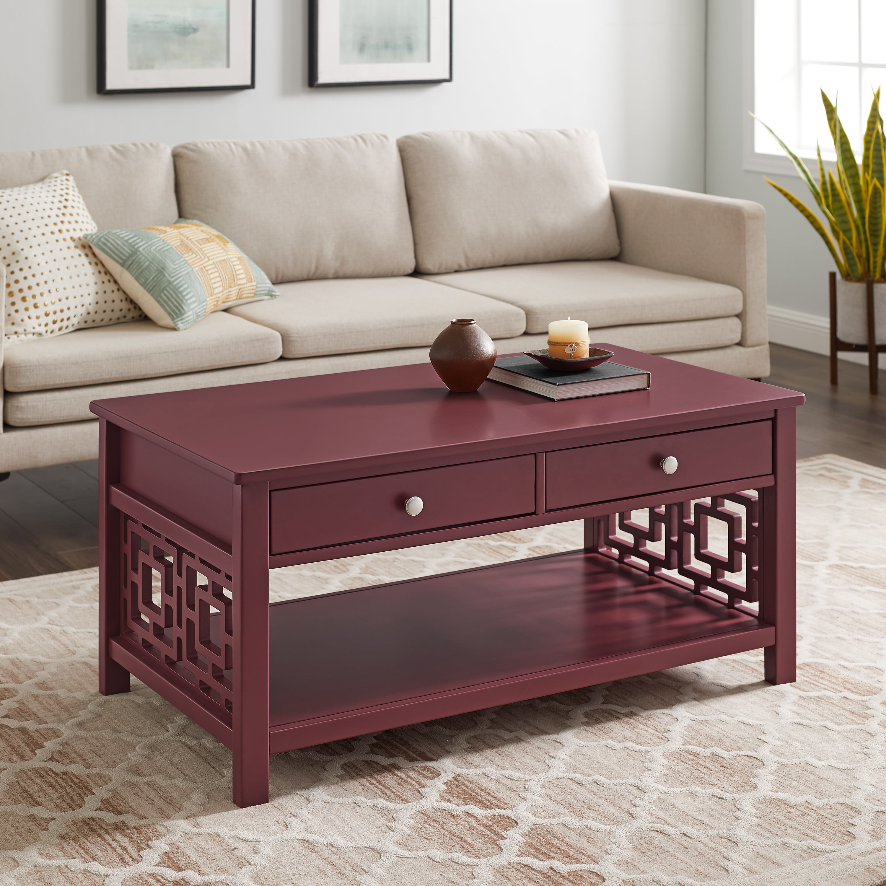 Linon Walton 2 Drawer Coffee Table with Shelf 20