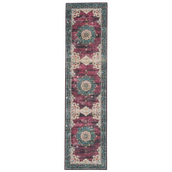Linon Washable Adams Polyester 2'x8' Rug in Ivory