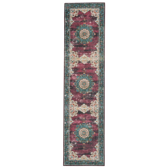 Linon Home Décor Washable Bryant Area Rug or Runner Collection, Ivory and Burgundy, 2' x 8'