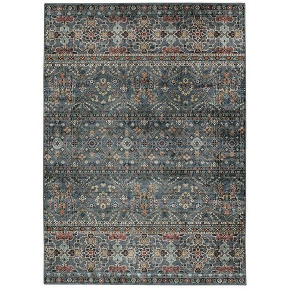 Linon Washable Buford Polyester 3'x5' Rug in Teal Blue