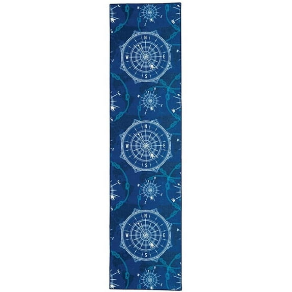 Linon Washable Declan Polyester 2'x8' Rug in Blue