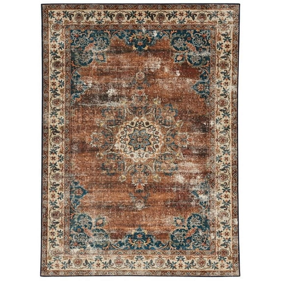 Linon Washable Foley Polyester 3'x5' Rug in Brown