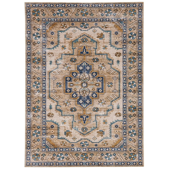 Linon Home Décor Washable Julian Area Rug or Runner Collection, Ivory and Gold, 2' x 3'