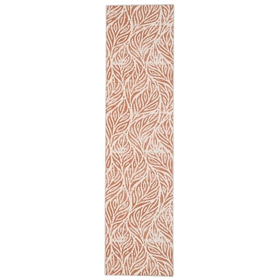 Linon Washable Kai Polyester 2'x8' Rug in Ivory and Rust