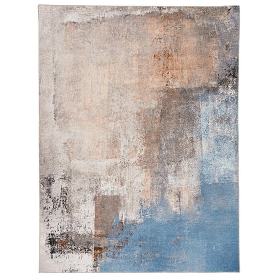Linon Home Décor Washable Kyler Area Rug or Runner Collection, Beige and Blue, 3' x 5'