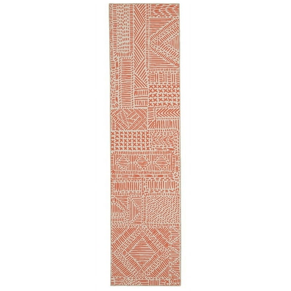 Linon Washable Nova Polyester 2'x8' Rug in Ivory and Rust