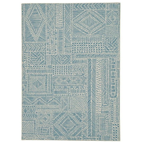 Linon Washable Nova Polyester 3'x5' Rug in Ivory and Blue