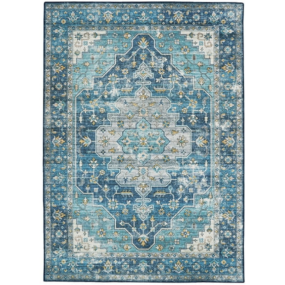 Linon Washable Sariah Teal/Ivory 5x7, Rug