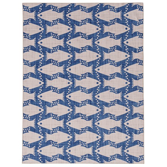 Linon Home Décor Washable Seabourne Area Rug or Runner Collection, Ivory and Blue, 3' x 5'