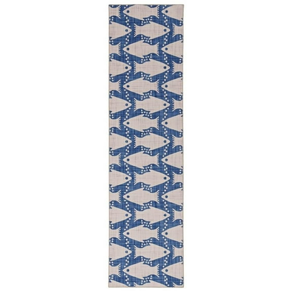 Linon Washable Shailley Polyester 2'x8' Rug in Ivory