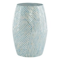 Linon Westly Round Drum Table with Capiz Shell Finish in Light Blue/White