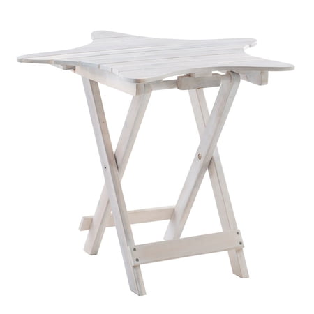 Linon Westover Outdoor Wood Star Shaped Folding Table in Whitewash Finish