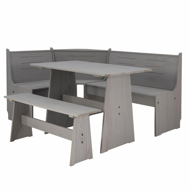 Linon Wickford Indoor Corner Dining Breakfast Nook Set with Storage, Table, and Bench, Seats 5-6, Gray