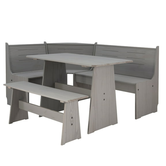 Linon Wickford 3-Piece Coastal Corner Breakfast Nook Dining Set with Storage, Grey