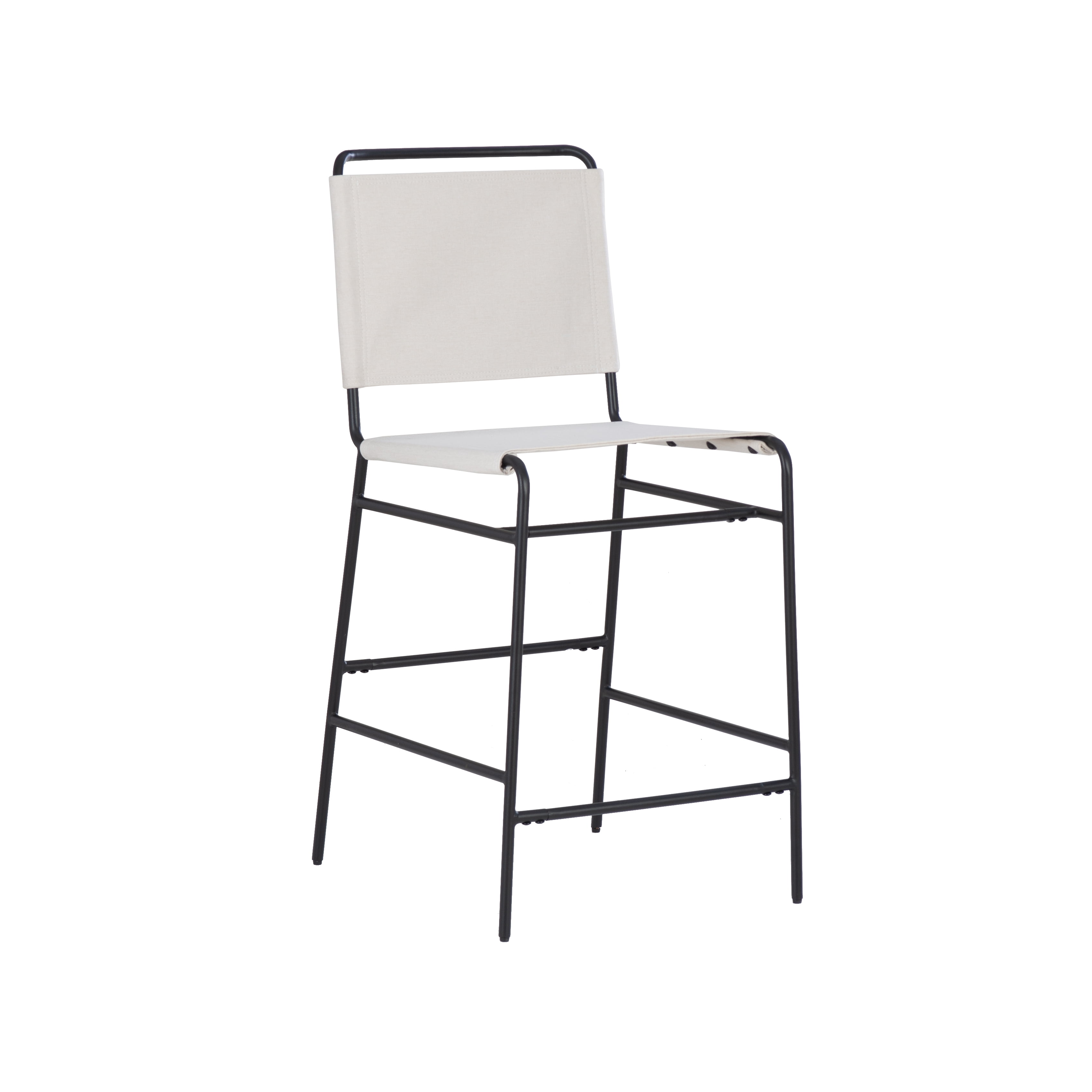 Linon Willey Counter Stool Cream Twill Fabric Sling Seat Steel Frame in Black