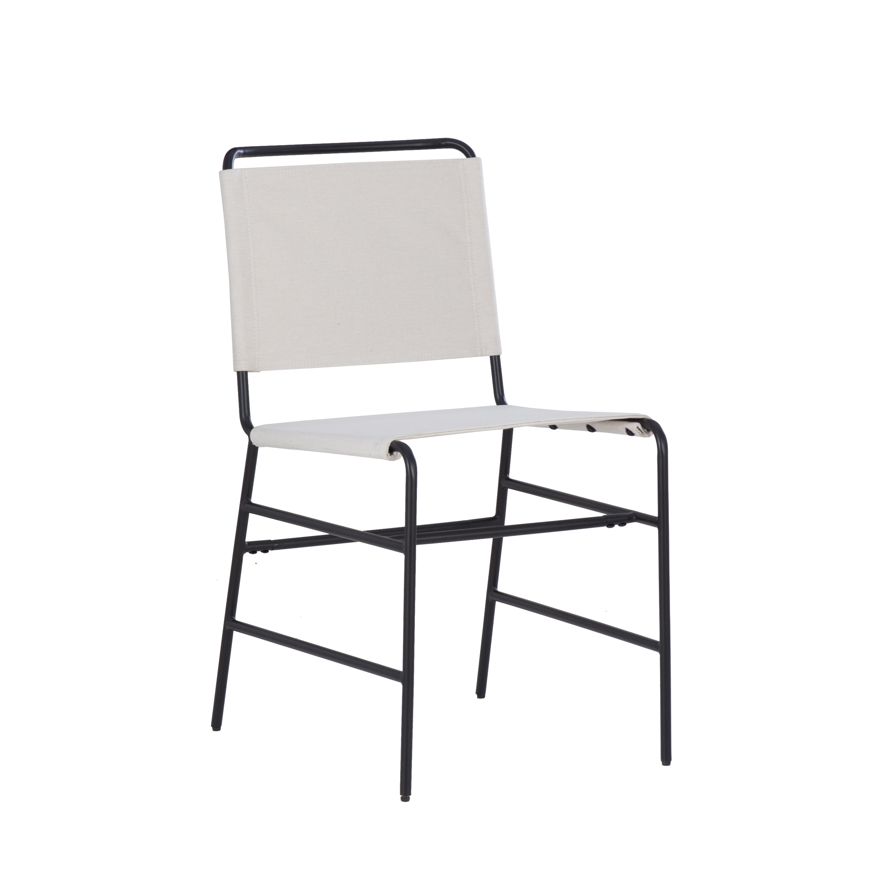 Linon Willey Dining Chair Cream Faux Leather Sling Seat Steel Frame in Black