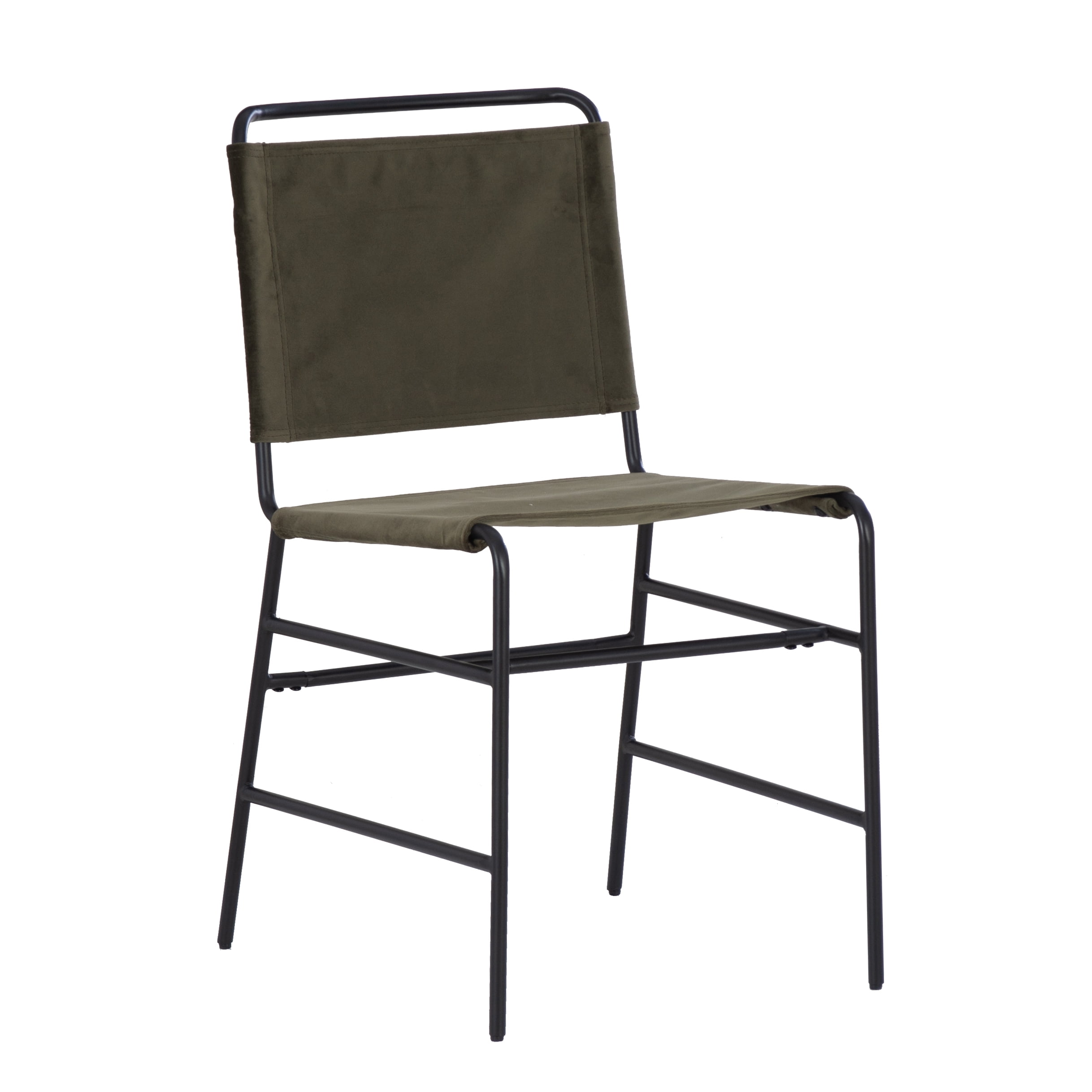 Linon Willey Dining Chair Forest Green Velvet Sling Seat Steel Frame in Black