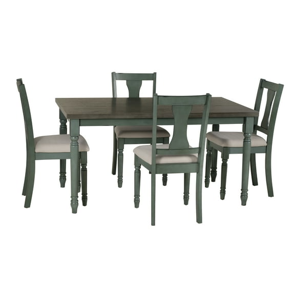 Linon Willow 2 Tone Five Piece Upholstered Dining Set in Teal Blue Wood