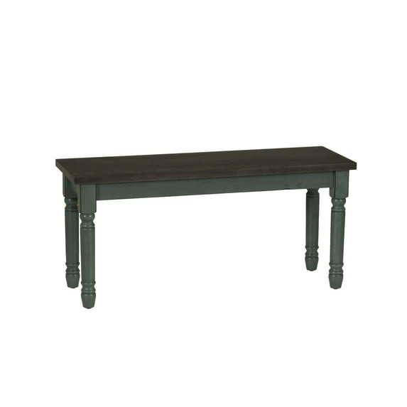 Willow Farmhouse Dining Bench, Burnished Smoke and Distressed Teal Blue