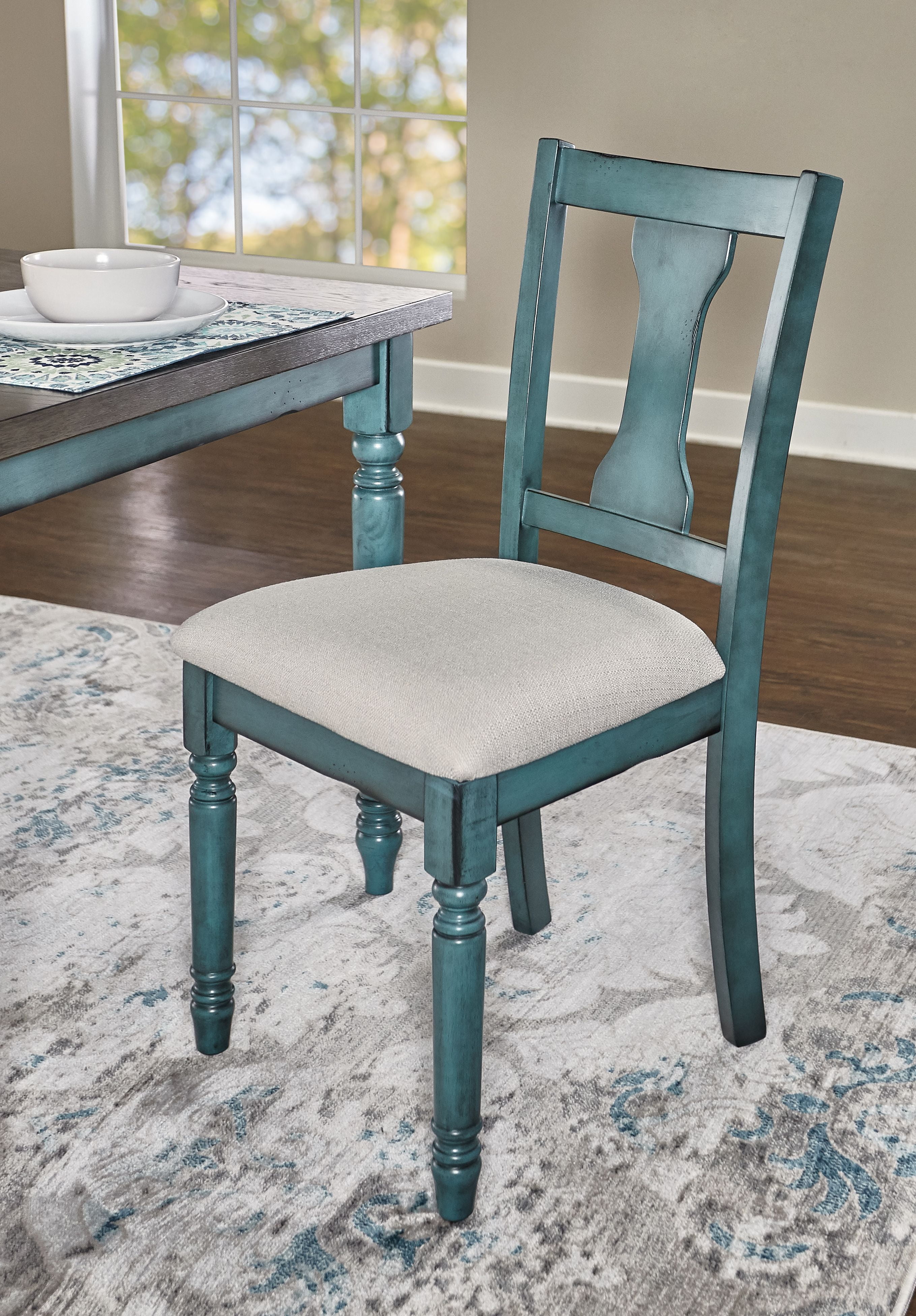 Teal Blue Willow Upholstered Side Chair with Turned Legs