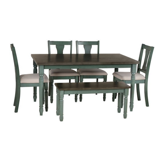 Powell Willow 6-Piece Dining Set, Distressed Brown and Teal Blue
