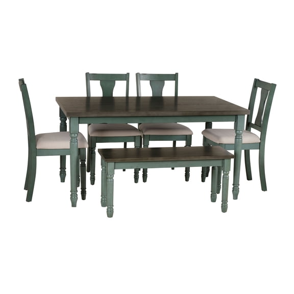 Powell Willow 6-Piece Dining Set, Distressed Brown and Teal Blue