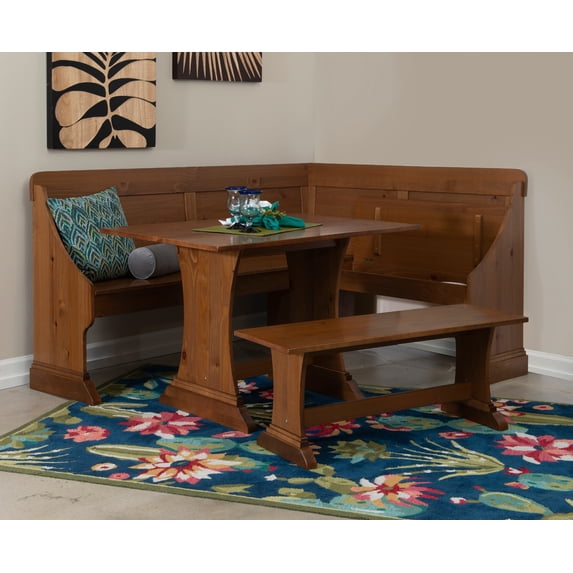 Linon Winsteria 3-Piece Farmhouse Indoor Corner Dining Nook Set with Storage, Natural Pine