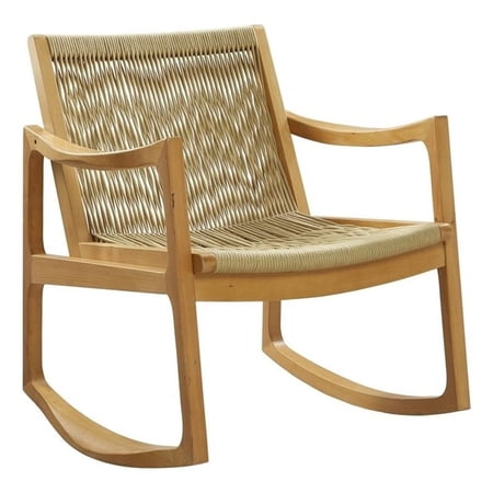 Linon Woven Wood and Rope Rocking Chair in Natural Brown