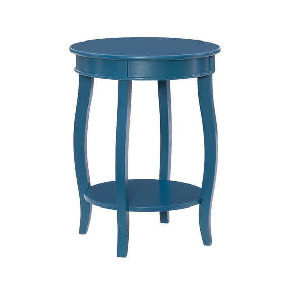 Linon Wren 18" Round Accent End Table with Shelf in Teal Blue Painted Wood