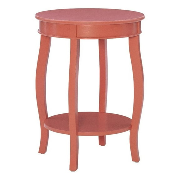 Linon Wren 18.5" Round Accent End Table with Shelf in Coral Orange Painted Wood