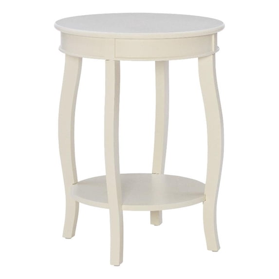 Linon Wren 18.5" Round Accent End Table with Shelf in Off White Painted Wood