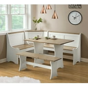 Linon Wymosa 3-Piece Coastal Corner Breakfast Nook Dining Set with Storage, White/Driftwood