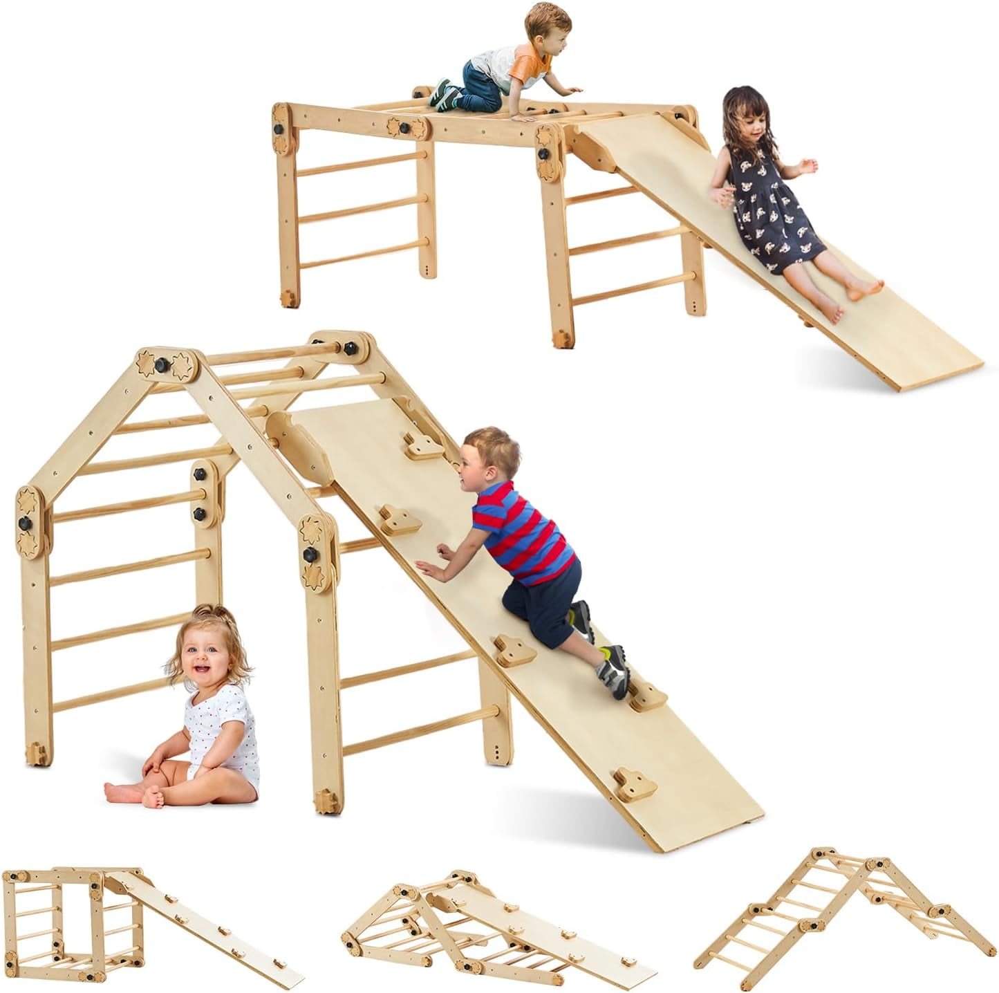 TOYMIS Toddler Indoor Gym Playset, Wooden Climbing Toys Folding Climbing  Triangle Climbing Toys Outside for Boys and Girls to Climbing Sliding