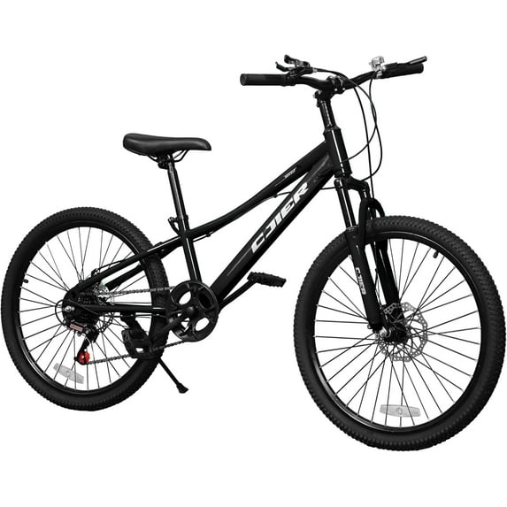 Linor 24" Kids Mountain Bike for Kids 6-12, 7 Speeds Drivetrain Kids Bike, Girls Boys Bike with Suspension Fork, Dual-Disc Brake, Anti-Slip Butyl Tires, Black