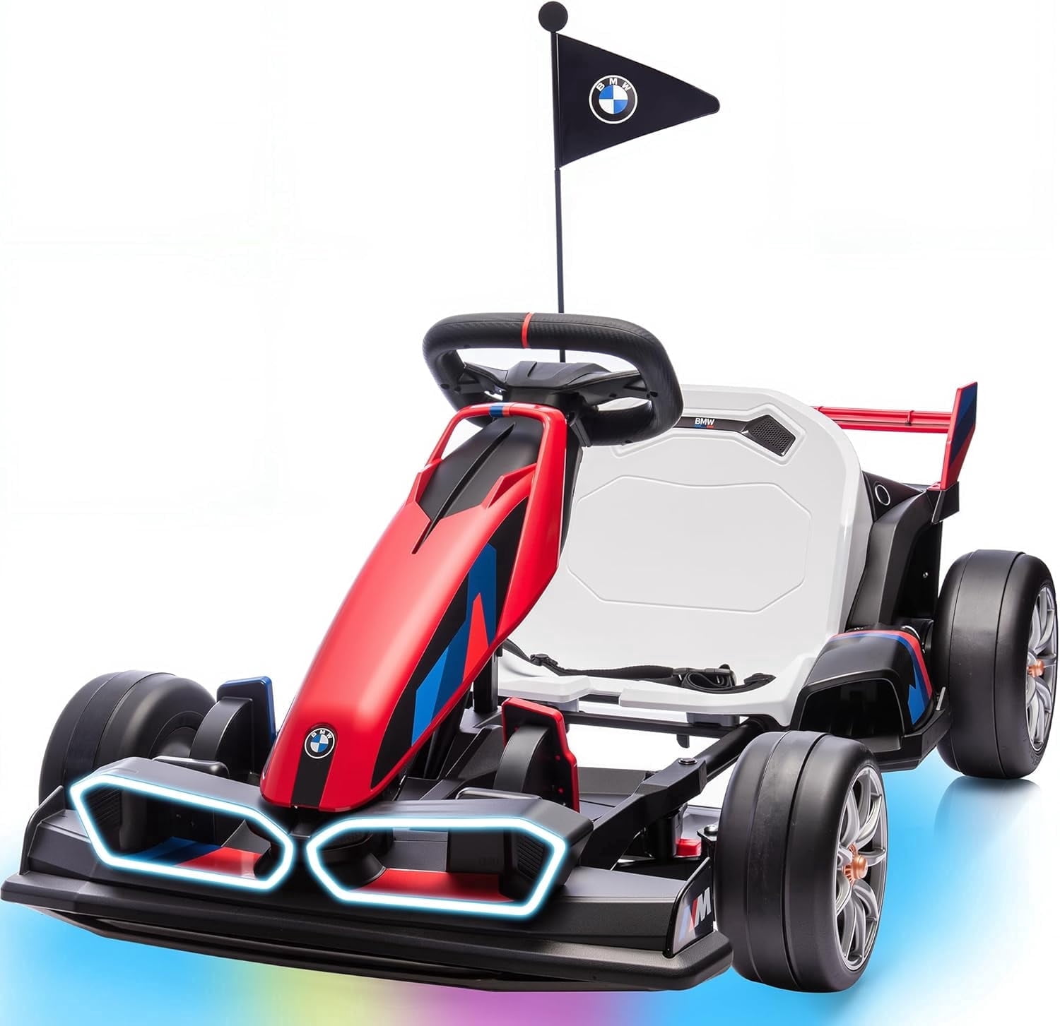 24V 9AH Electric Go Kart with Adjustable Seat,Licensed BMW 7.5 MPH Drift Kart for Kids Age 6-12, 2 * 200W Motors, Drift Mode and 2 Speed, Red