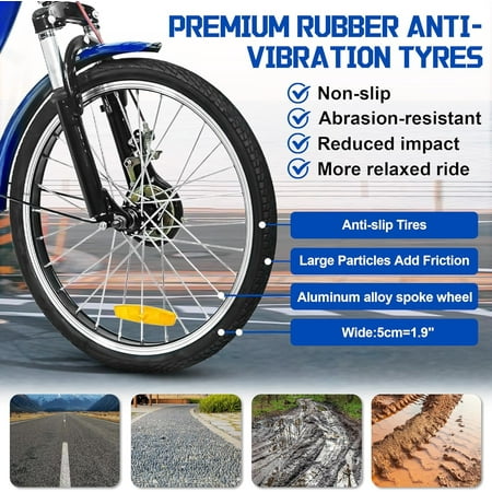 Akaber Adult Tricycle with Rear Seats, 20" 3-Wheel, Front and Rear Baskets, Trike for Seniors, Blue