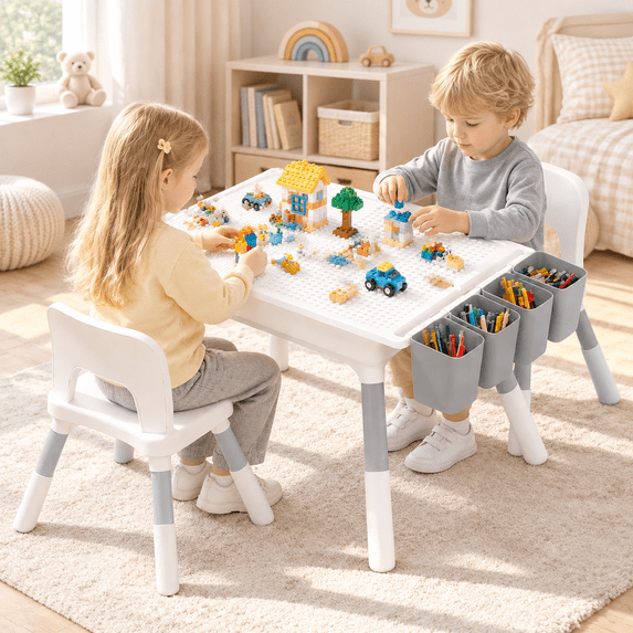 Linor Kids Table and Chairs Set with Storage, 6 in 1 Toddler Kids ...
