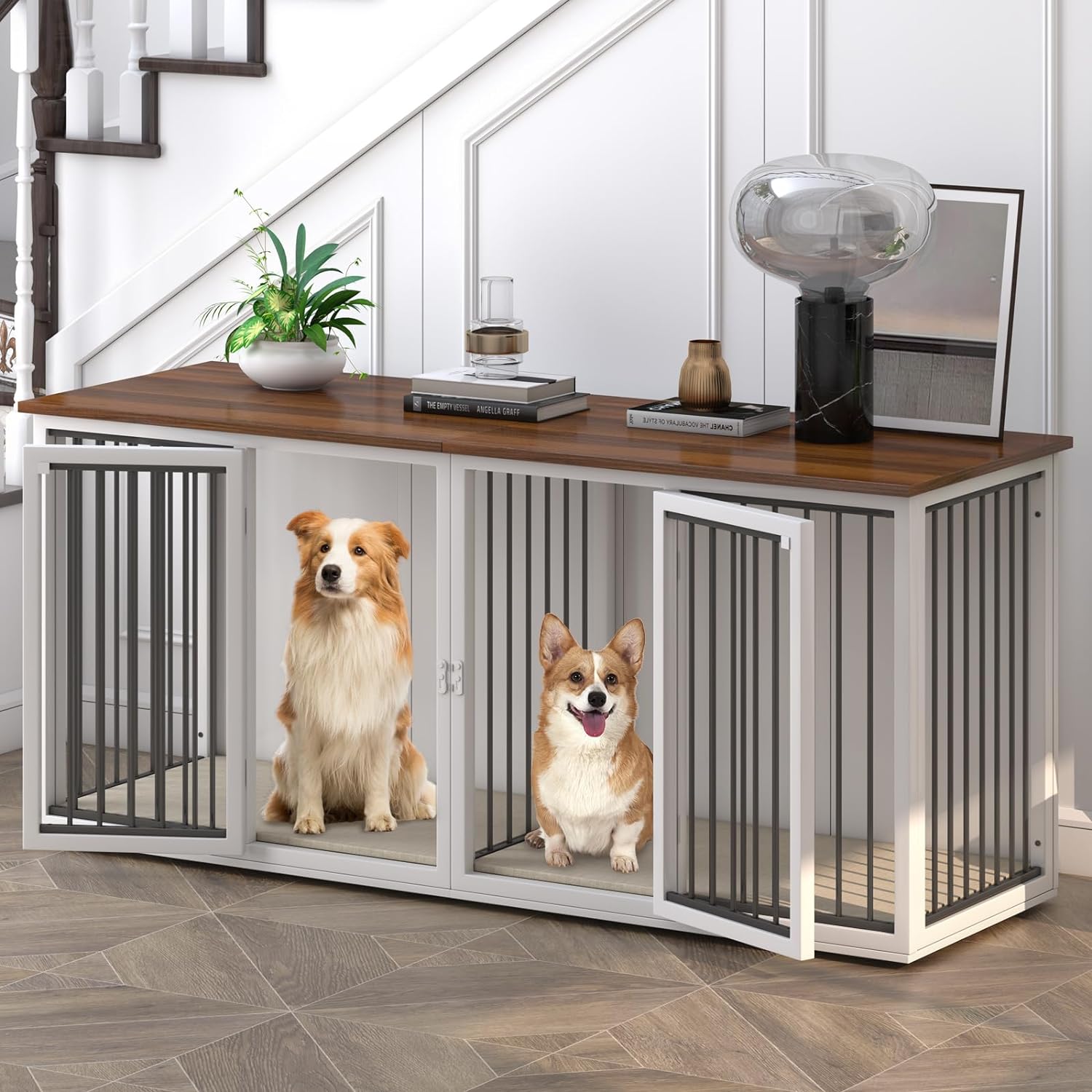 Unipaws Dog Crate with Pet Cushion, Durable Dog Kennel, Fashion Design Dog House, Side Table for
