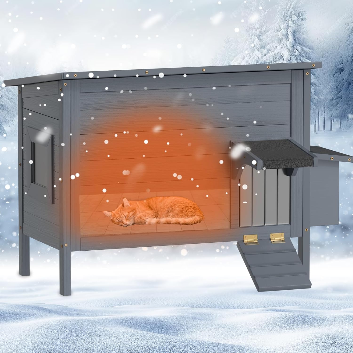 Linor Outdoor Cat House for Winter, Outdoor Cat Shelter Enclosures with